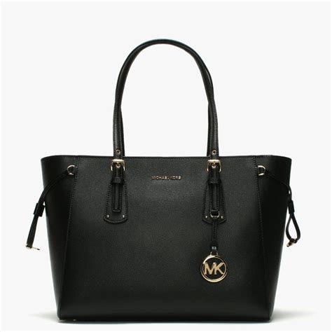 black leather michael kors handbag|michael kors black tote bag.